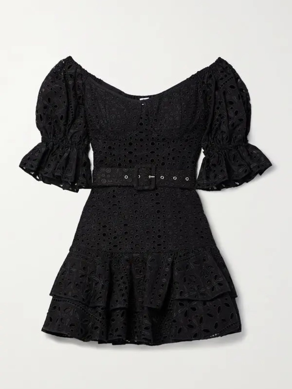 NWT Charo Ruiz Ibiza Black Eyelet Broderie Anglaise Mini Dress Size L